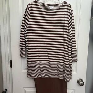 J. Jill Chocolate and Cream Striped Top